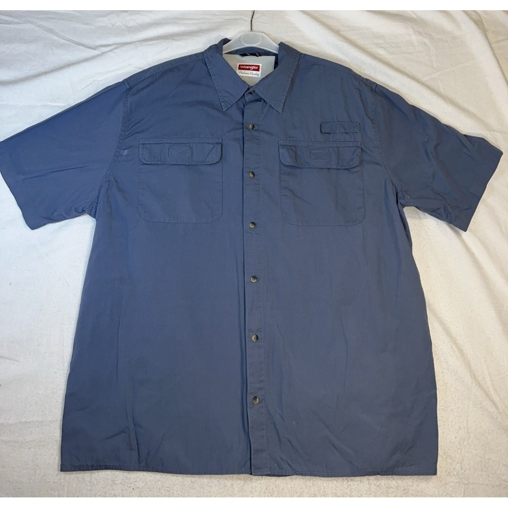 Wranglers Utility Series Size XL Men's Short Sleeve Button Up Shirt Pockets Blue
